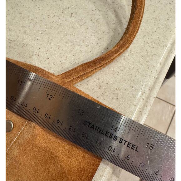 Vintage Suede Leather Firewood Log Carrier Tote Brown Double Handled 33"x 14” - Picture 7 of 7